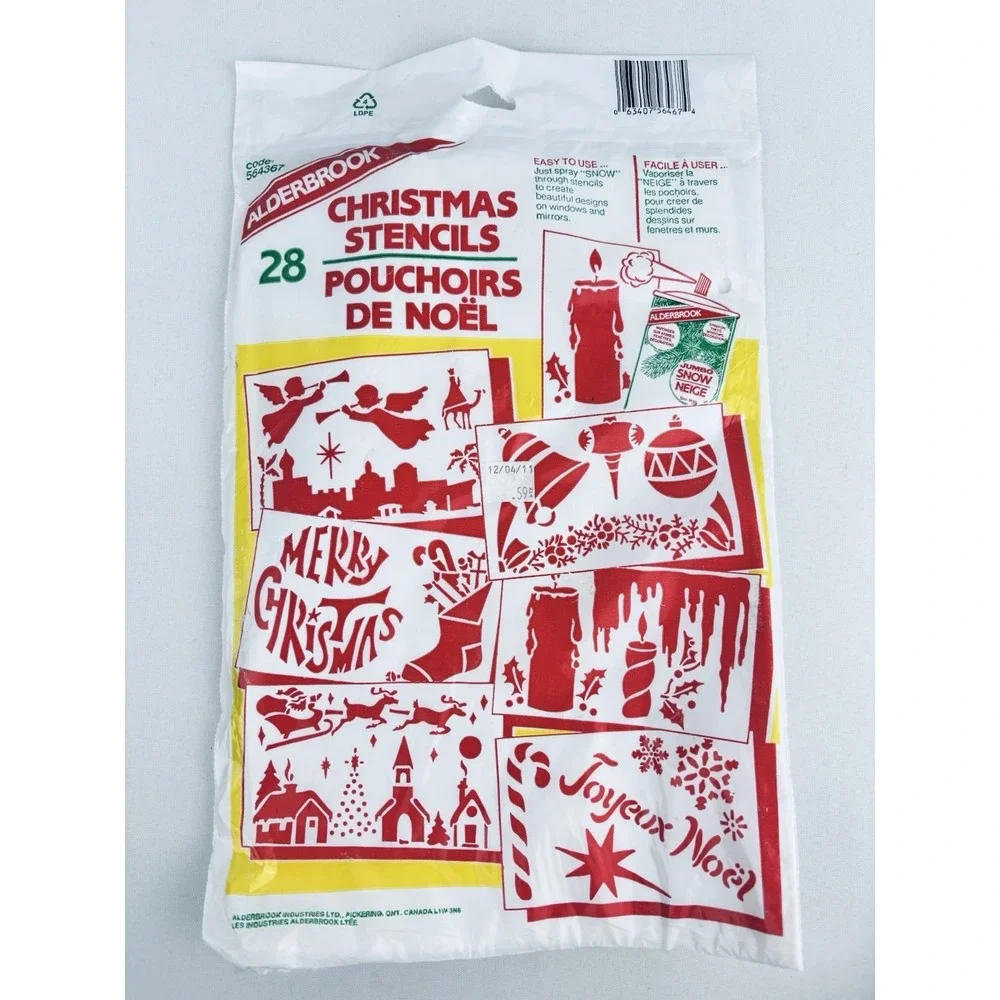 Vintage Alderbrook Frosty Christmas Stencils 28 Spray Snow Sealed Window Decor
